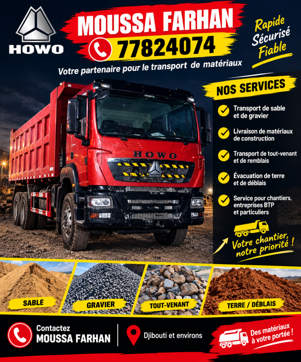 Camion-benne HOWO pour transport matériaux de construction