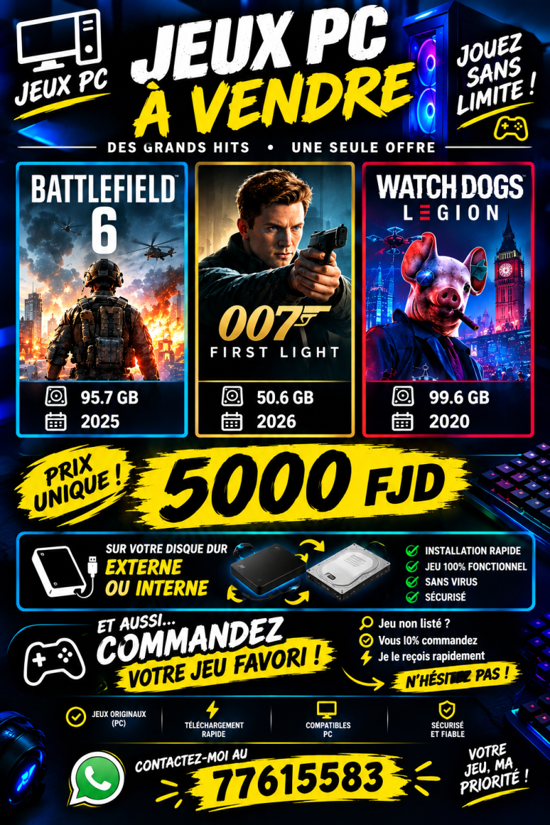 Vente de jeux PC récents à installer sur disque dur