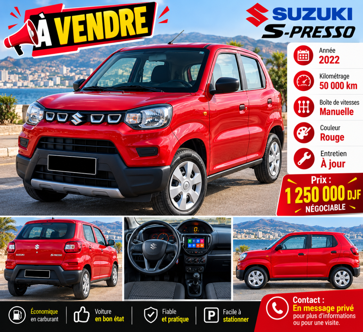 Suzuki S-Presso 2022 rouge, citadine économique manuelle