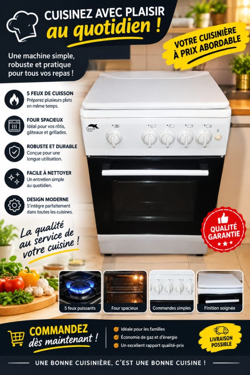 Cuisinière moderne 5 feux avec four spacieux